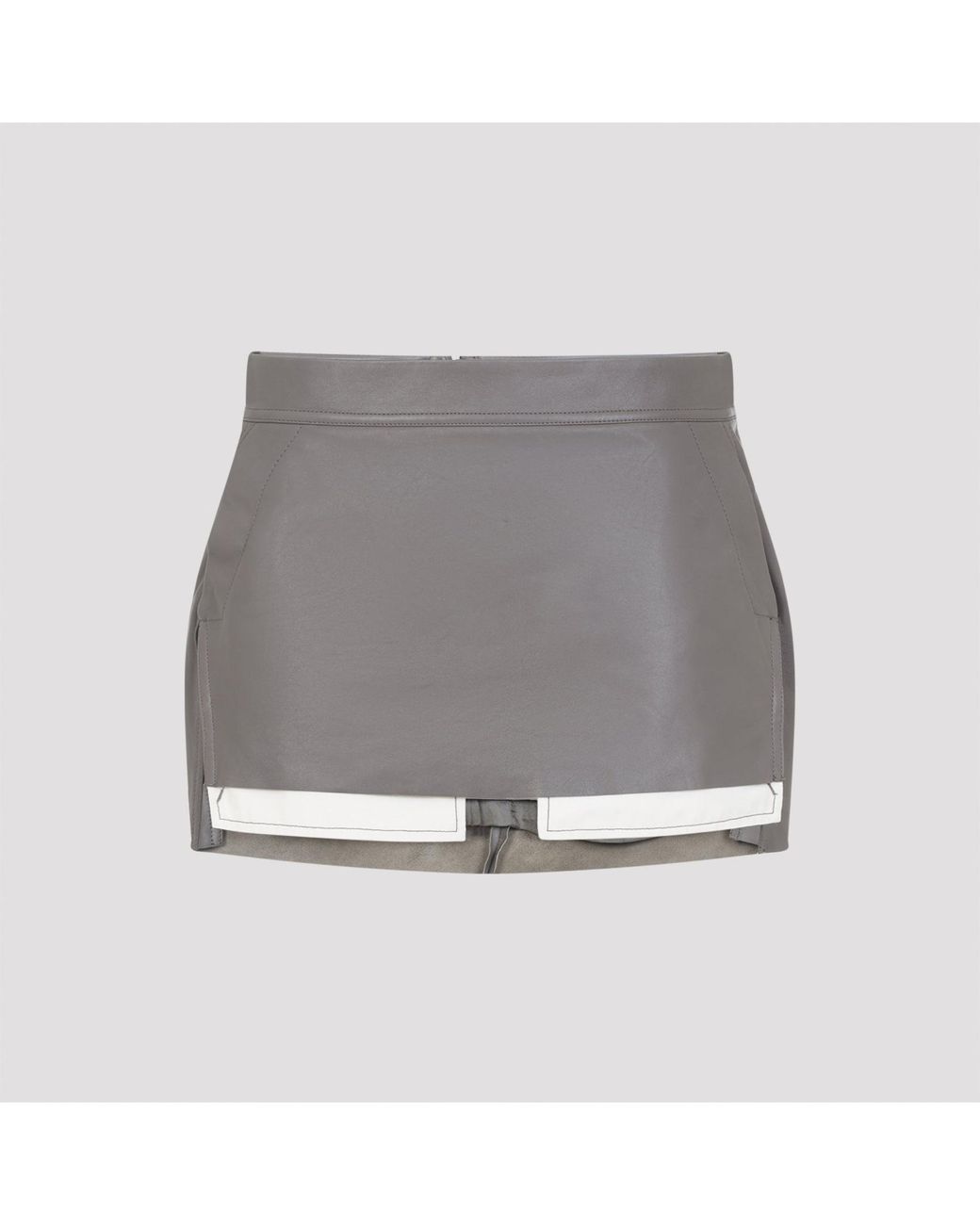 Rick Owens Gray Fog Cutoff Lamb Leather Mini Skirt