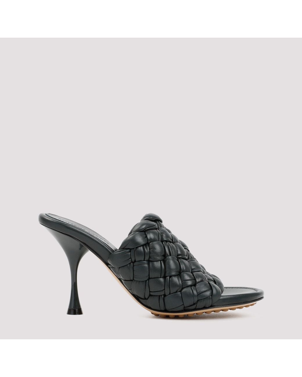 Bottega Veneta Gray Pleated Leather Dot Slingback Heels