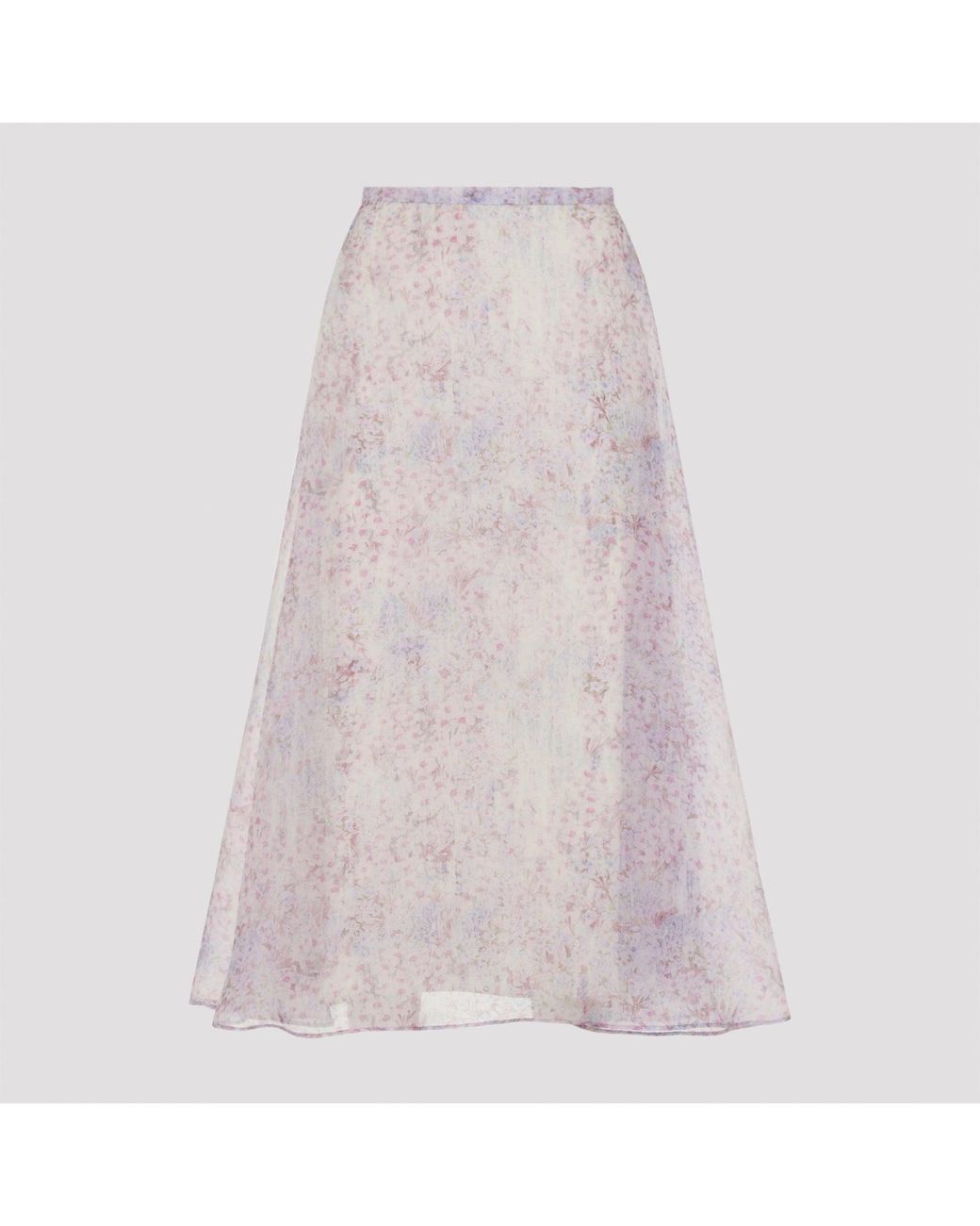 Alberta Ferretti Pink Printed Organza Midi Skirt