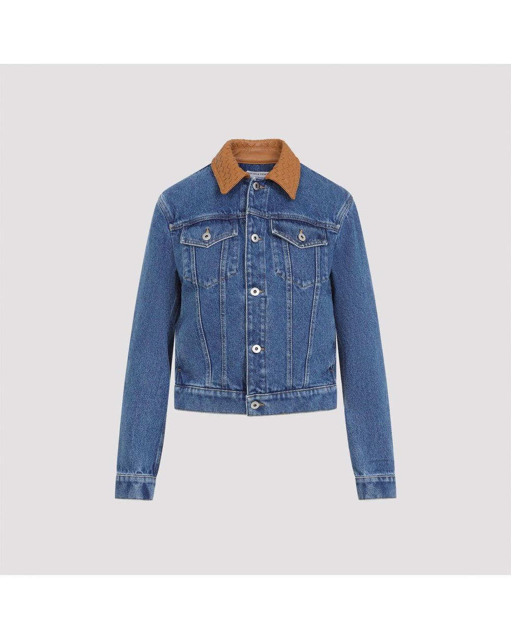 Bottega Veneta Blue Denim Intrecciato Collar Jacket