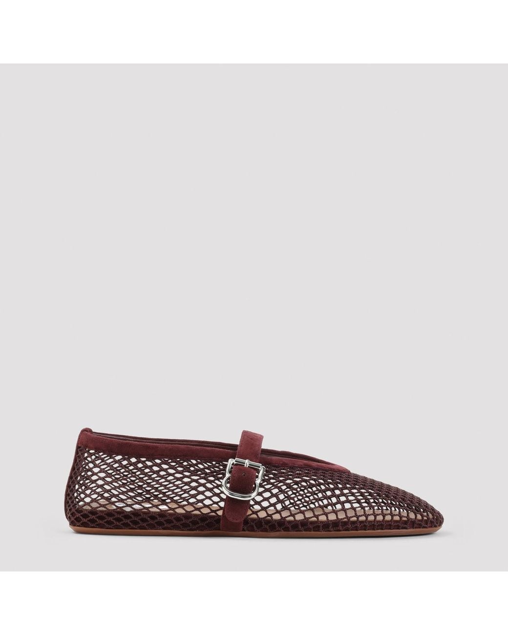 Alaïa Brown Fishnet Suede Flat Ballerinas