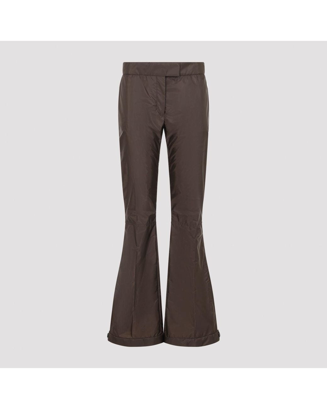 Miu Miu Brown Flared Technical Nylon Pants With Buttoned Hems
