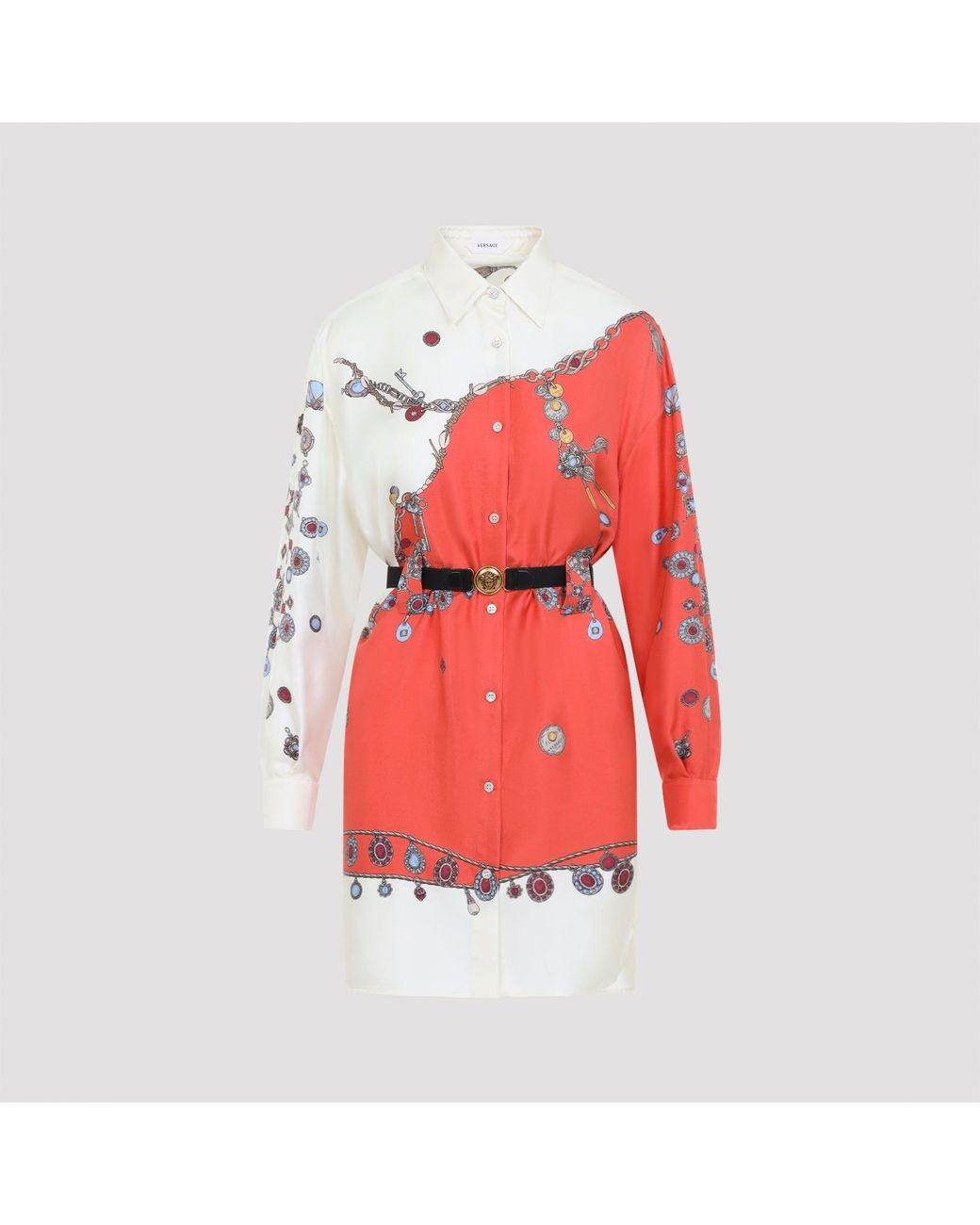 Versace Red Twill Silk Stolen Jewels Dress