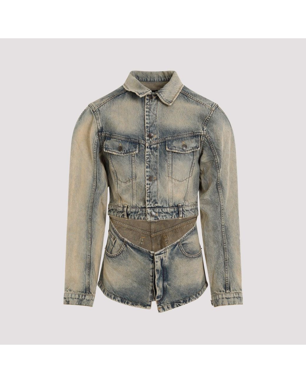 Egonlab Gray Blue Cutout Cotton Denim Jacket for men