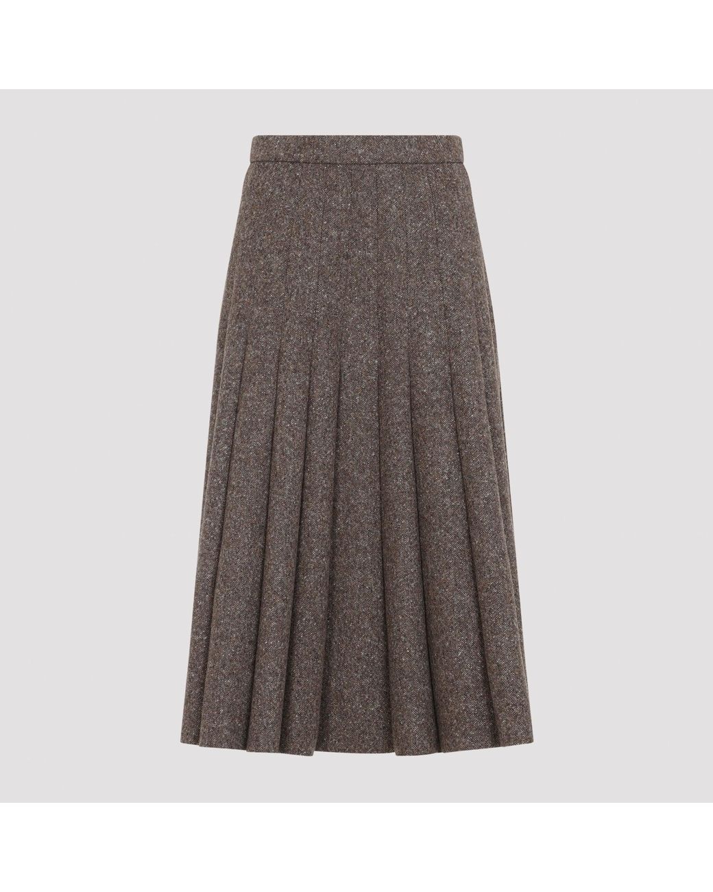 Brunello Cucinelli Brown Pleated Wool Midi Skirt
