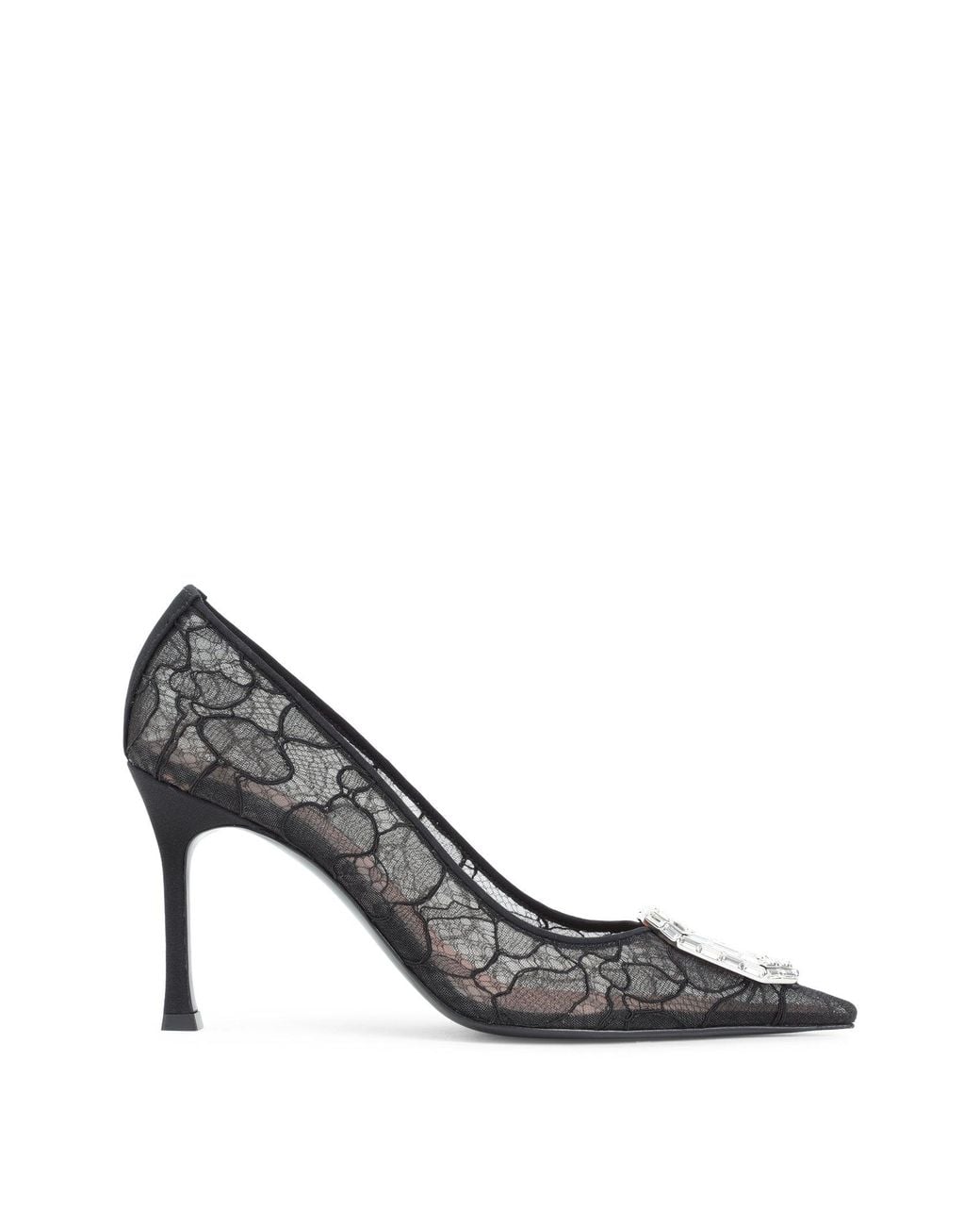 AMINA MUADDI Gray Camelia Lace Satin Pump