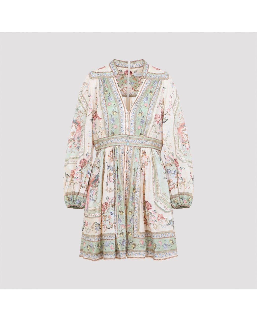 Zimmermann White Tapestry Floral Roselight Plunge Mini Dress