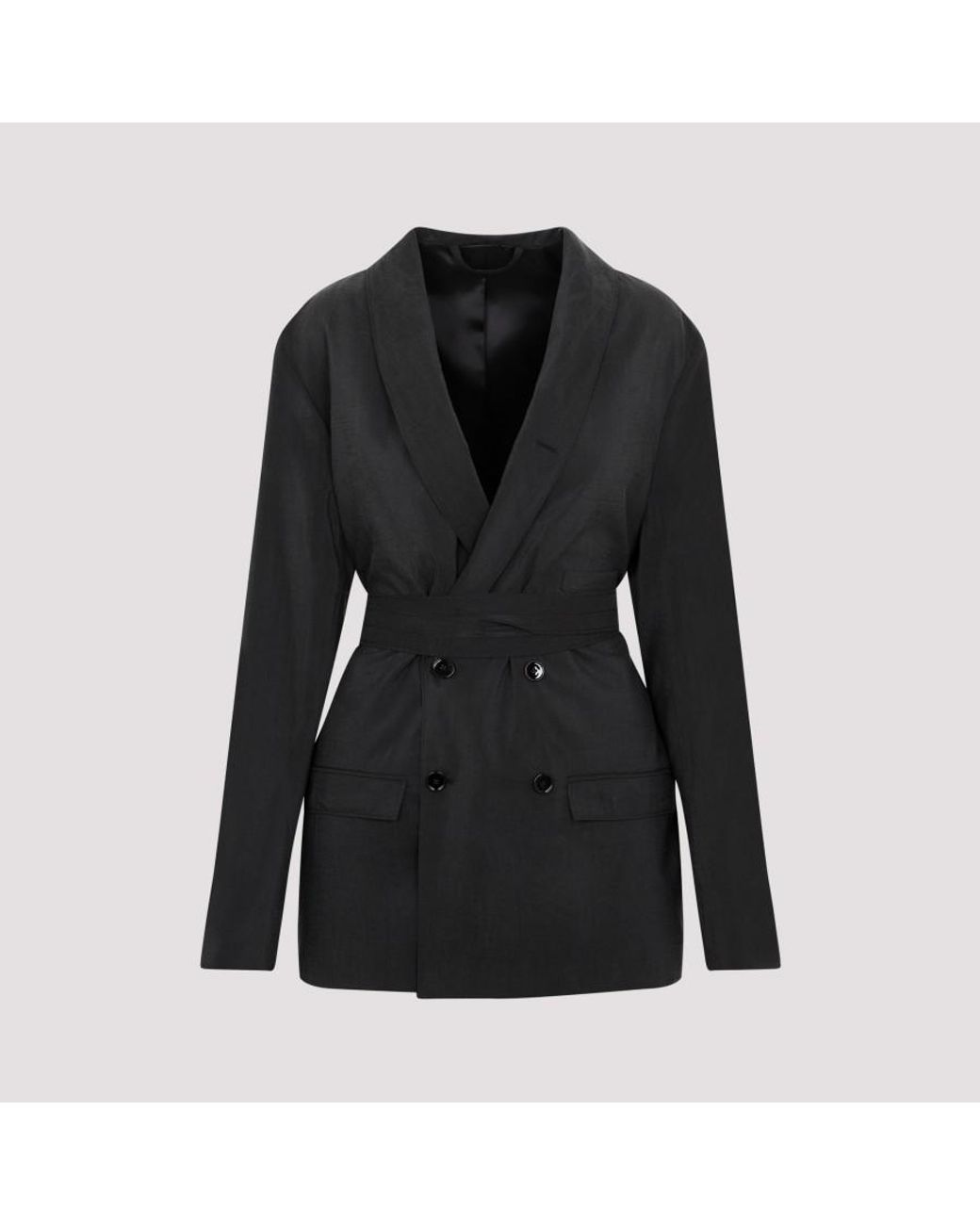 Lemaire Belted Double Breast Jacket in Black | Lyst