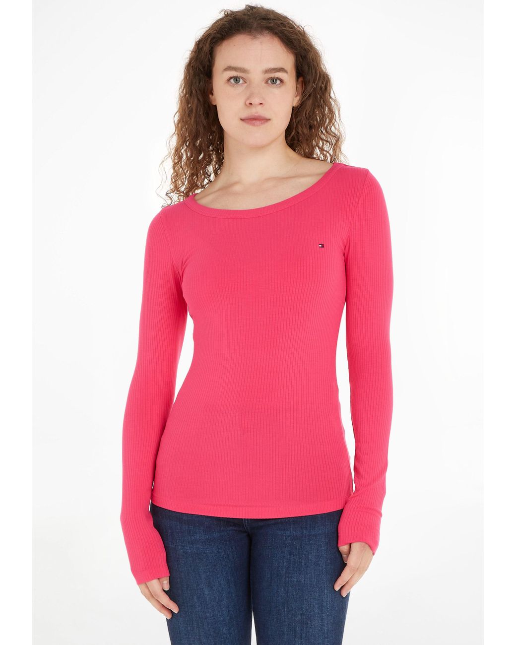 Tommy Hilfiger Langarmshirt SLIM 5X2 RIB O-NK LS in modischer Rippware in  Pink | Lyst DE