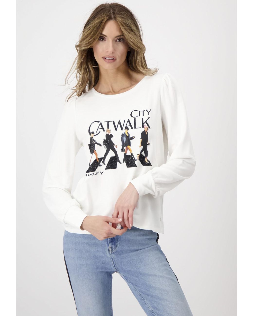 Monari Rundhalsshirt, mit Catwalk Print in Weiß | Lyst DE