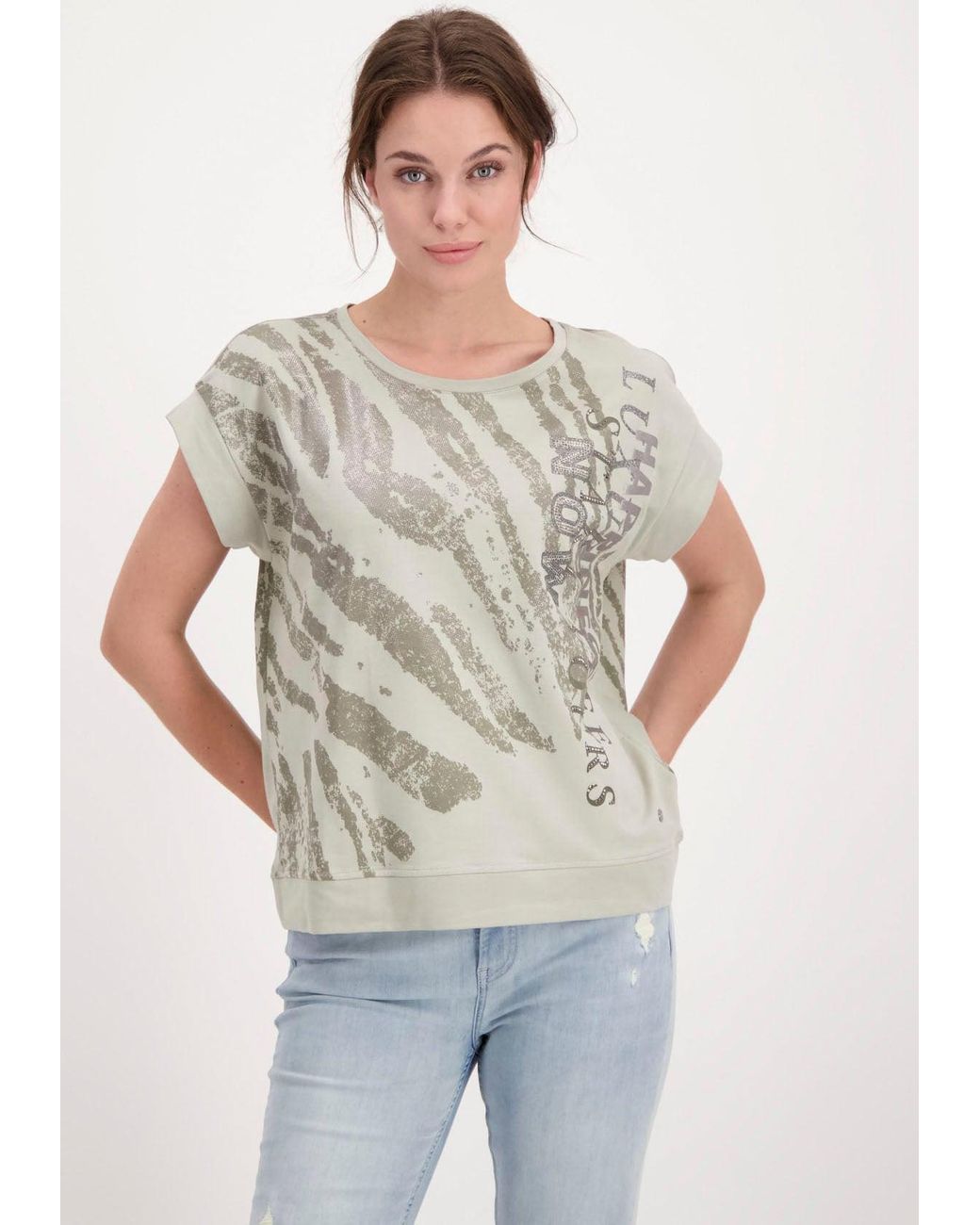 Monari T-Shirt, mit Glitzerschrift in Grau | Lyst DE | T-Shirts