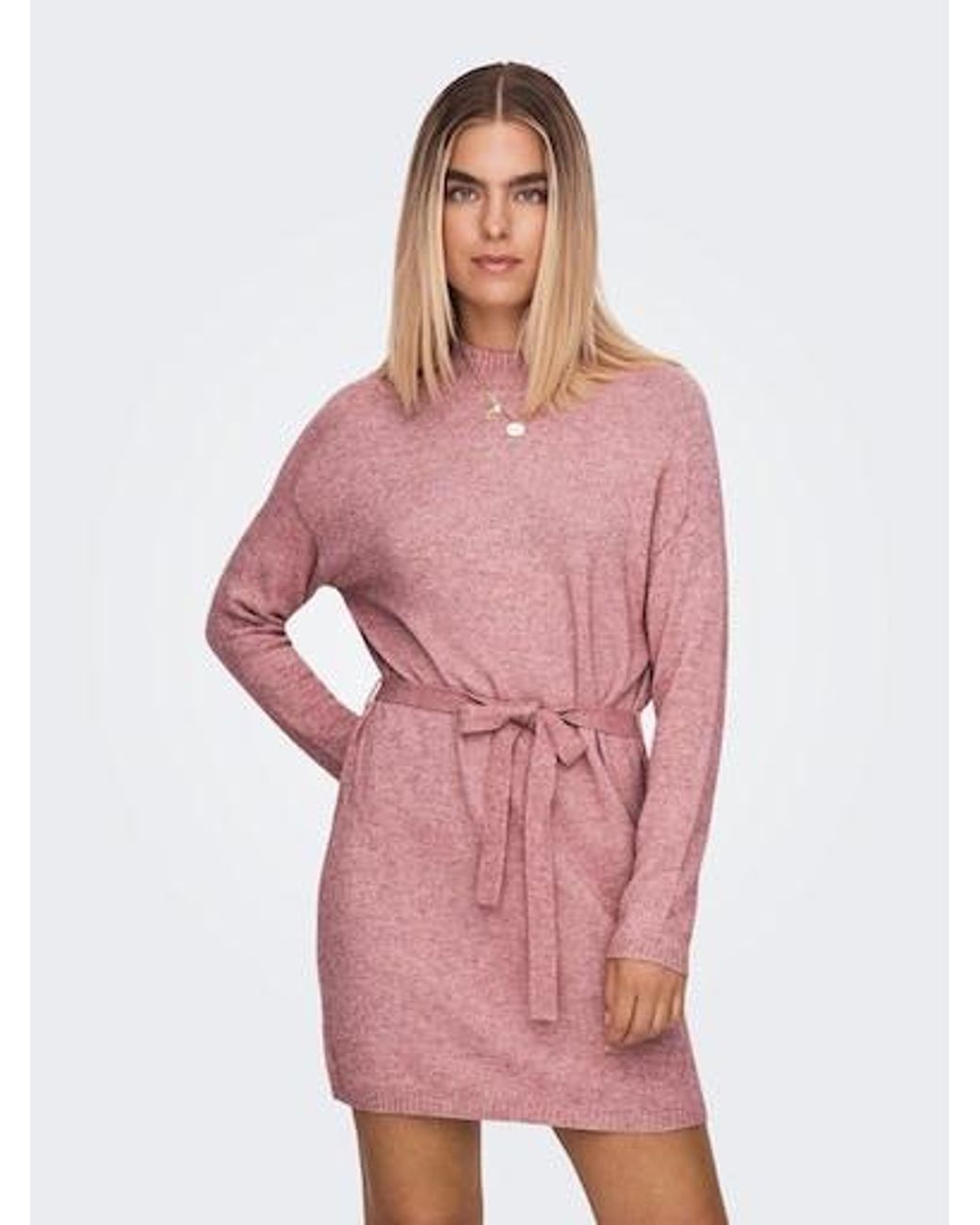 | ONLY Strickkleid in BELT Pink Lyst L/S EX DRESS KNT\