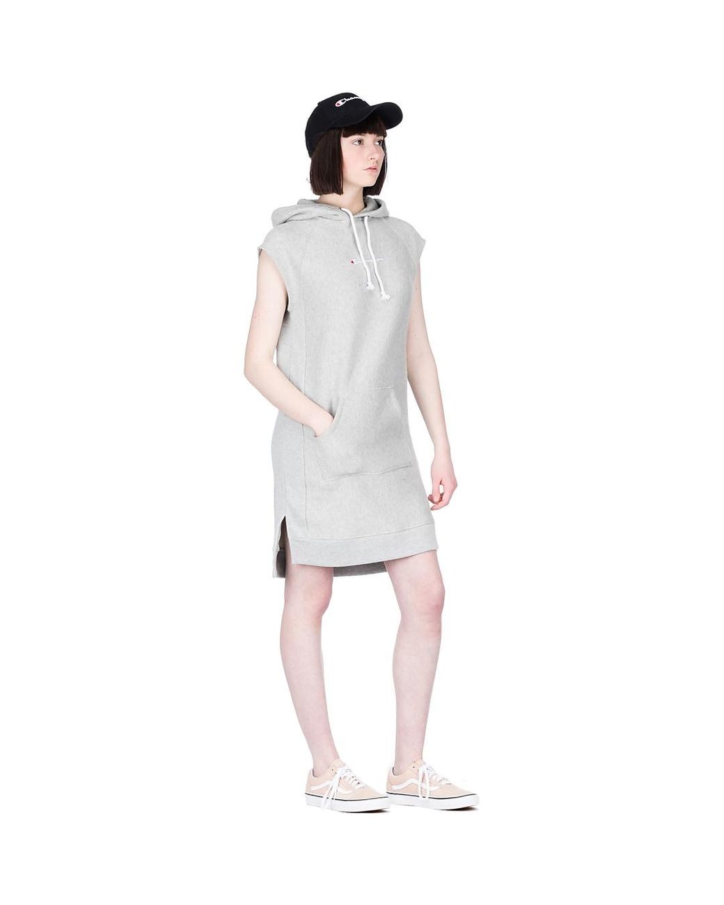 Reverse Weave Hooded Sweater Dress 