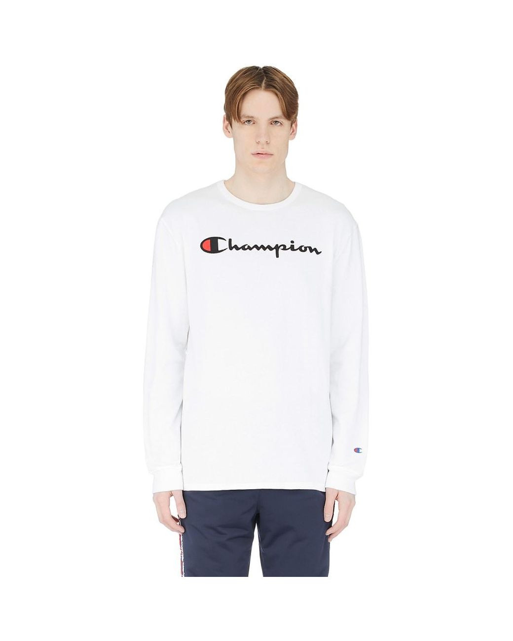 Champion Cotton Long Sleeve Script Logo T-shirt in White for Men - Lyst