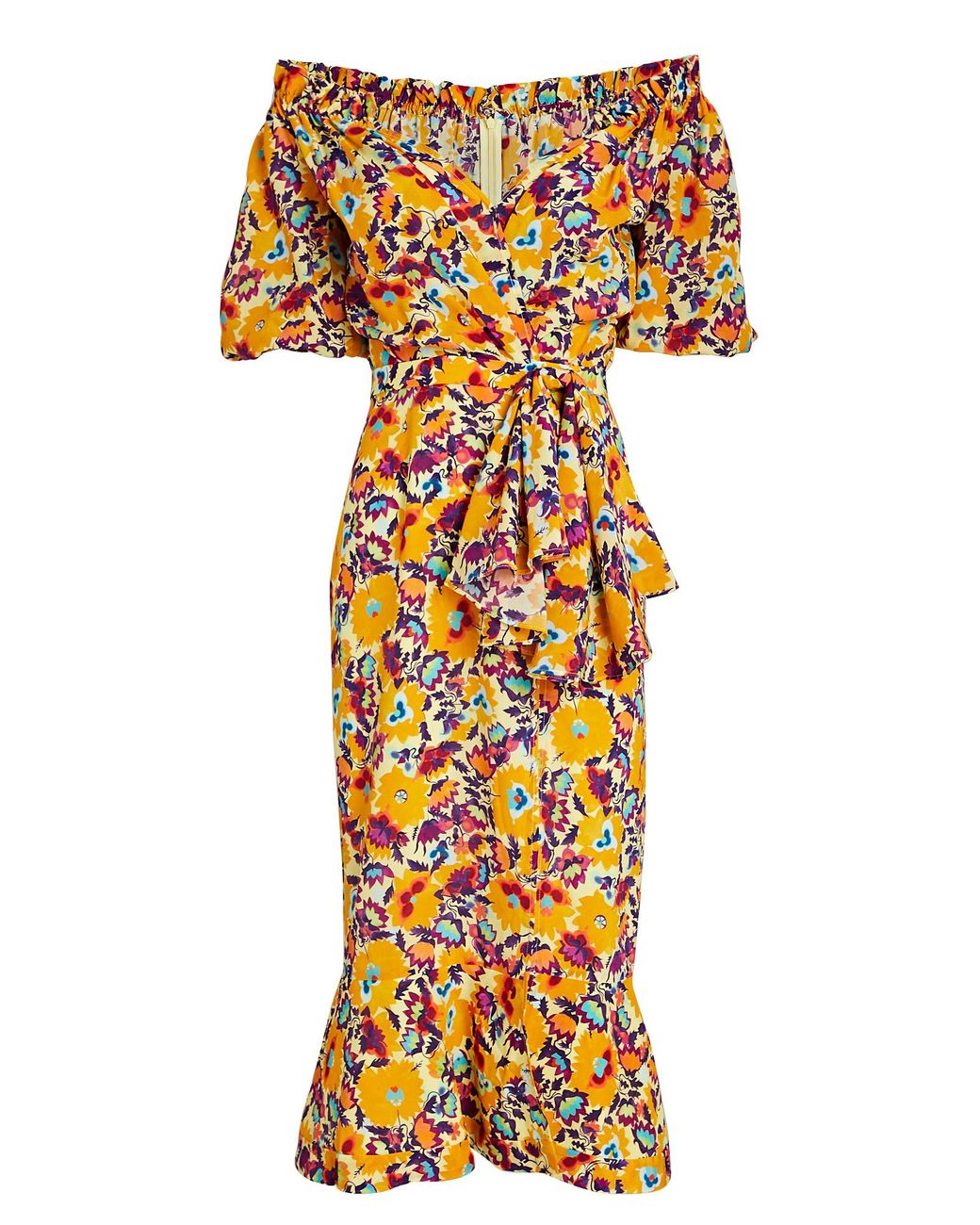 Saloni Olivia Off-the-shoulder Floral Midi Dress | Lyst Canada