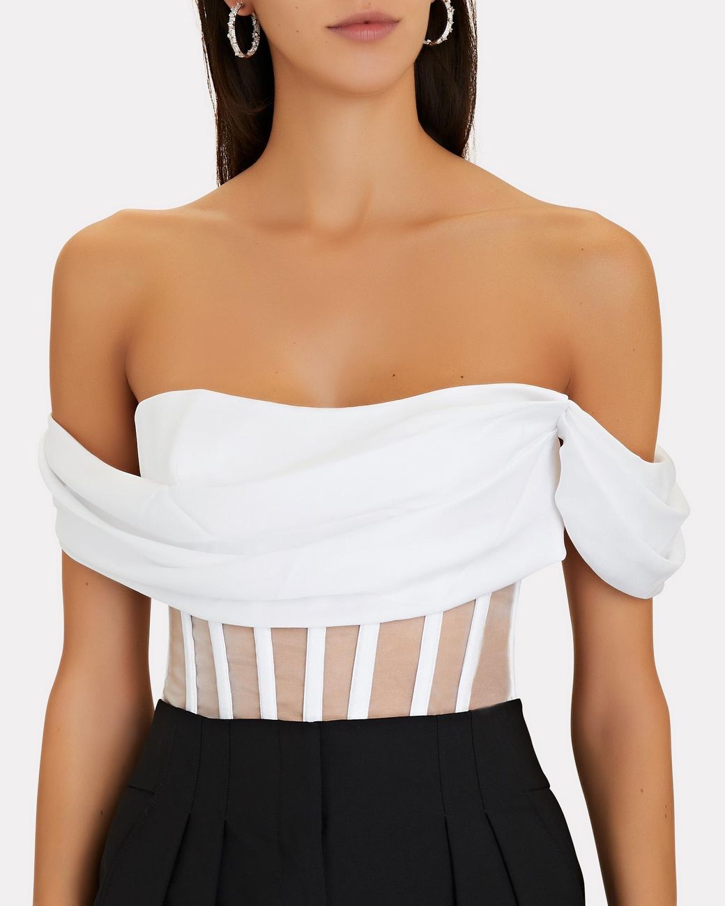 Rozie Corsets Tulle Off-the-shoulder Crepe Corset Top in White