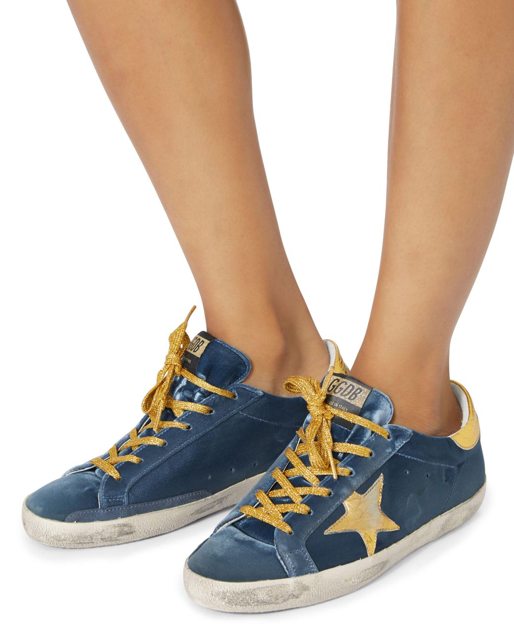 Ensomhed del kig ind Golden Goose Superstar Blue Velvet Gold Star Sneakers | Lyst