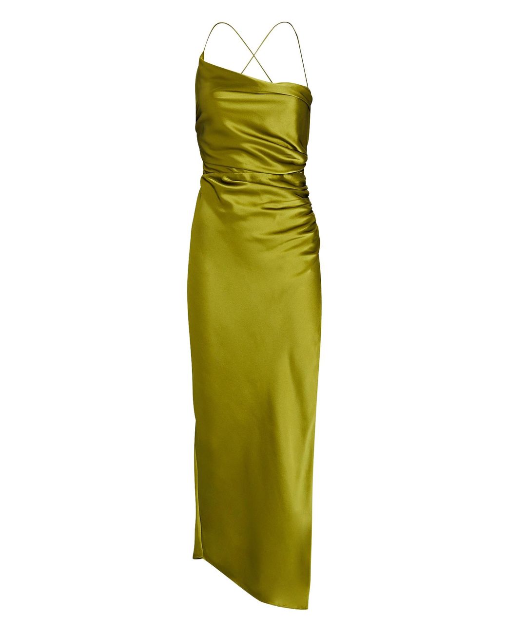 The Sei Asymmetric Draped Silk Satin Maxi Dress in Green | Lyst