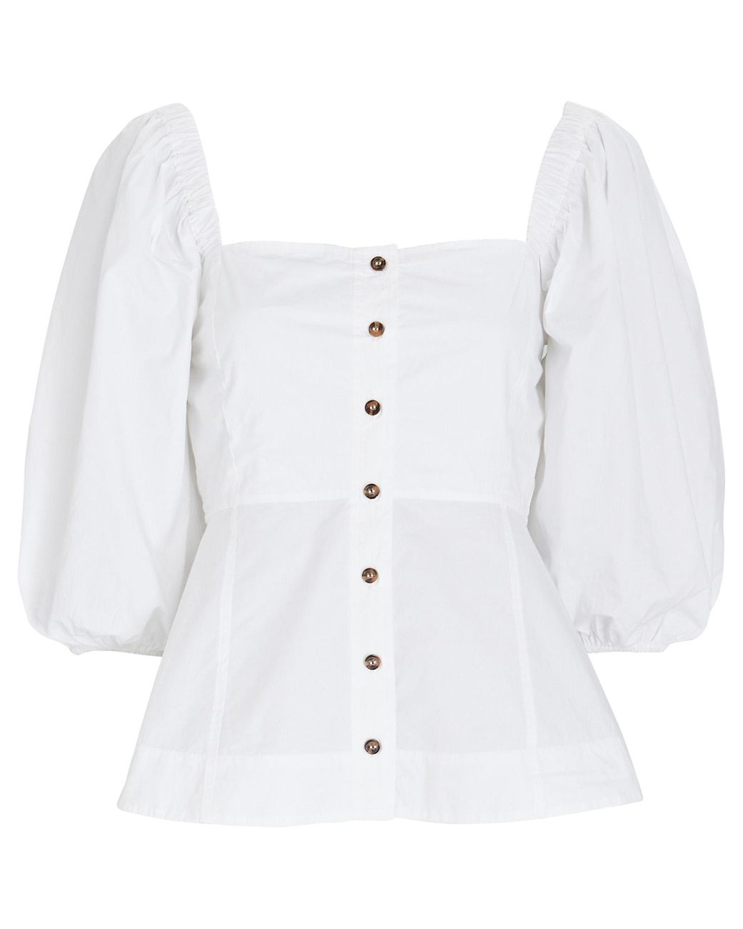 Ganni Cotton Puff Sleeve Poplin Top in White | Lyst