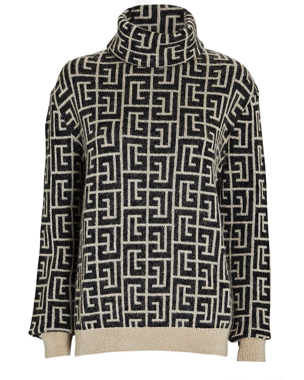 Balmain Monogram Jacquard Turtleneck Sweater | Lyst