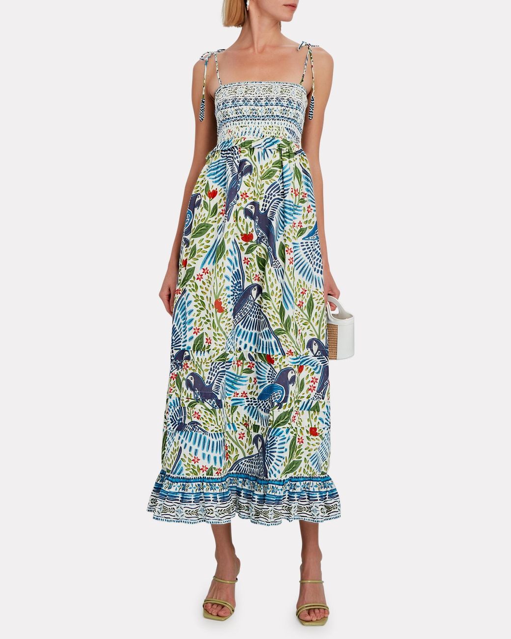FARM Rio Macaw Flight Smocked Cotton Maxi Dress in Blue | Lyst