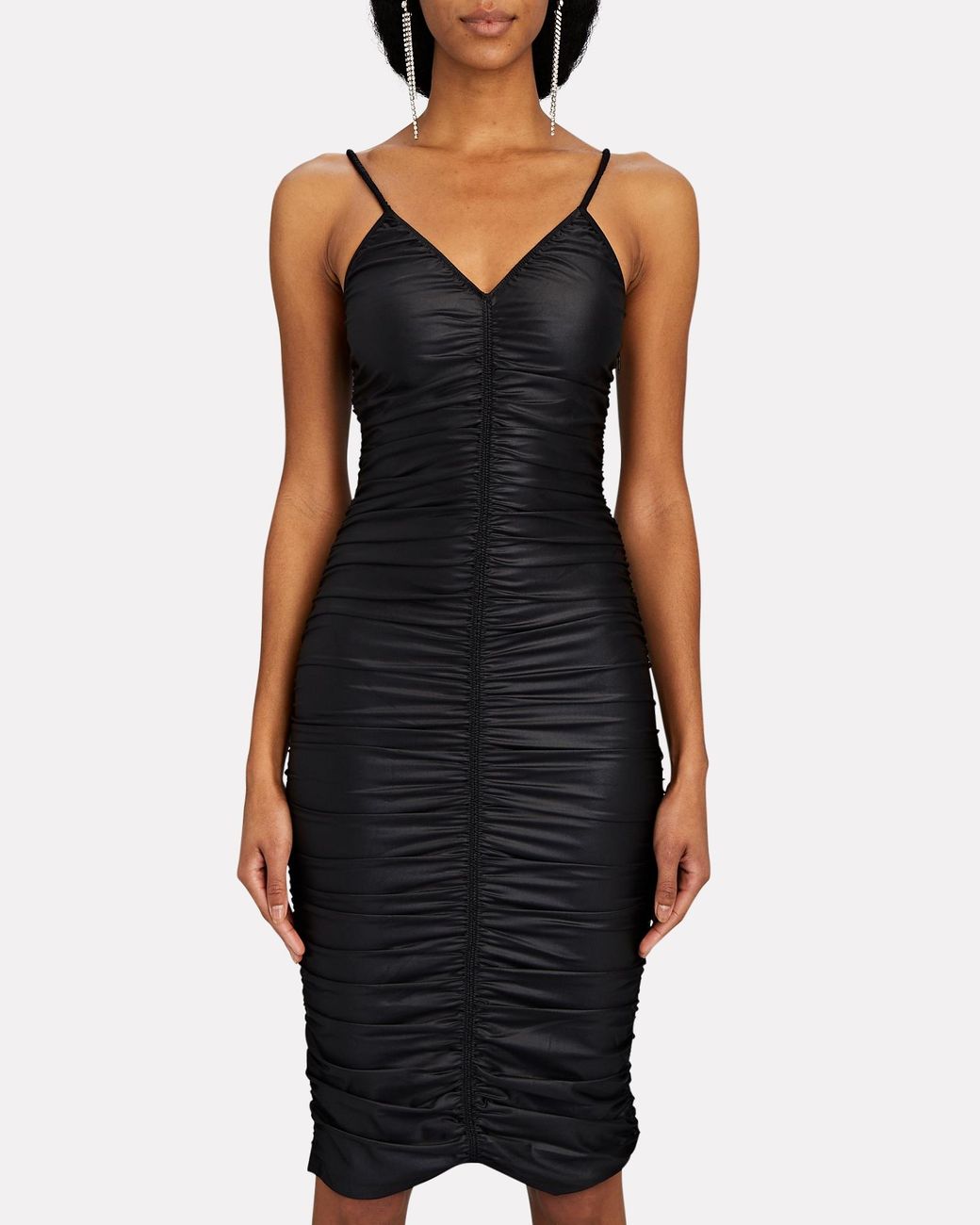 Black ruched top slip dress
