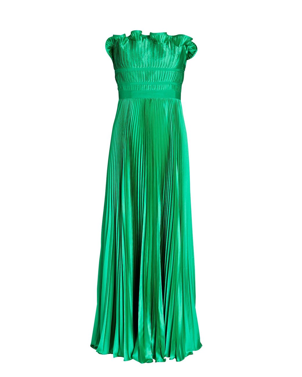 AMUR Giada Pleated Satin Maxi Dress in Green | Lyst