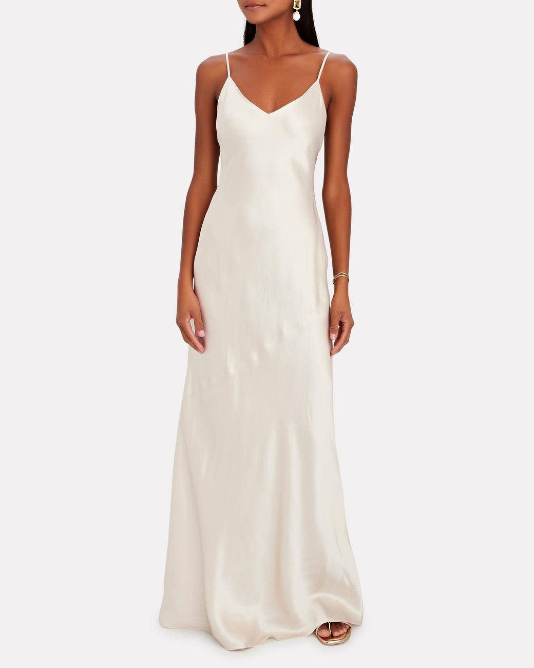 L'Agence Serita Silk Maxi Slip Dress in White