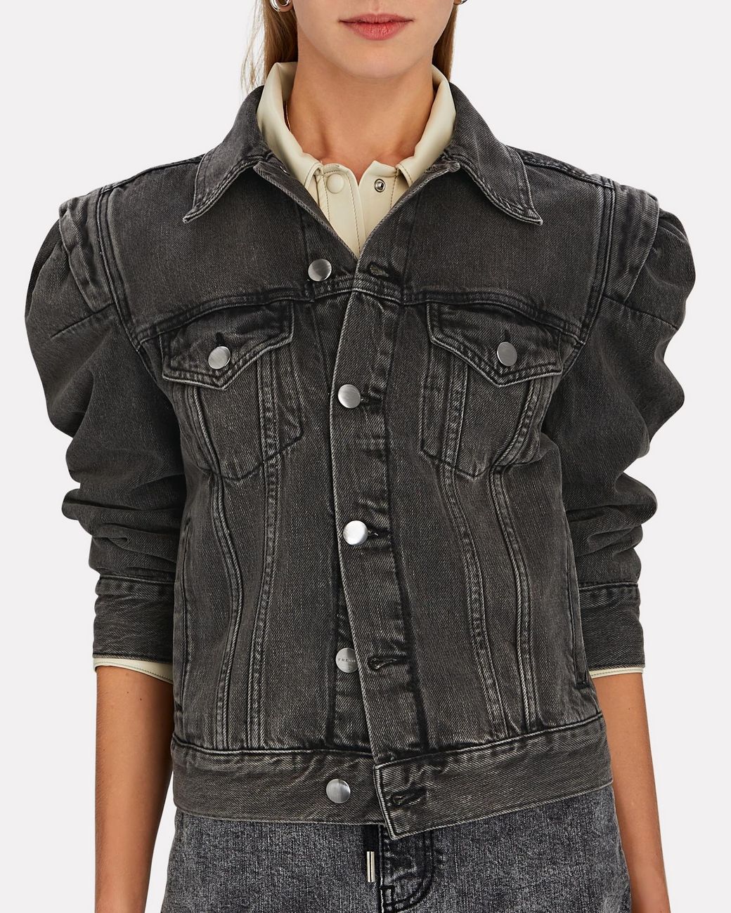 FRAME Rosette Denim Puff Sleeve Jacket 