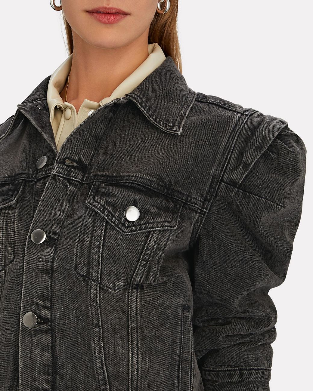 FRAME Rosette Denim Puff Sleeve Jacket 