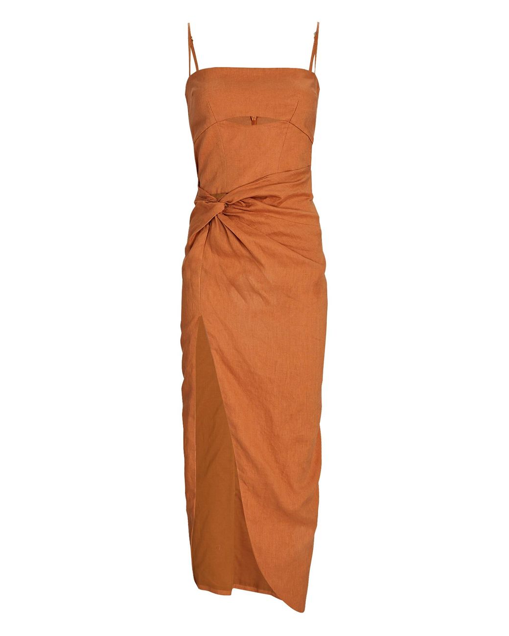 RUMER Bronte Cut-out Linen Maxi Dress in Brown | Lyst