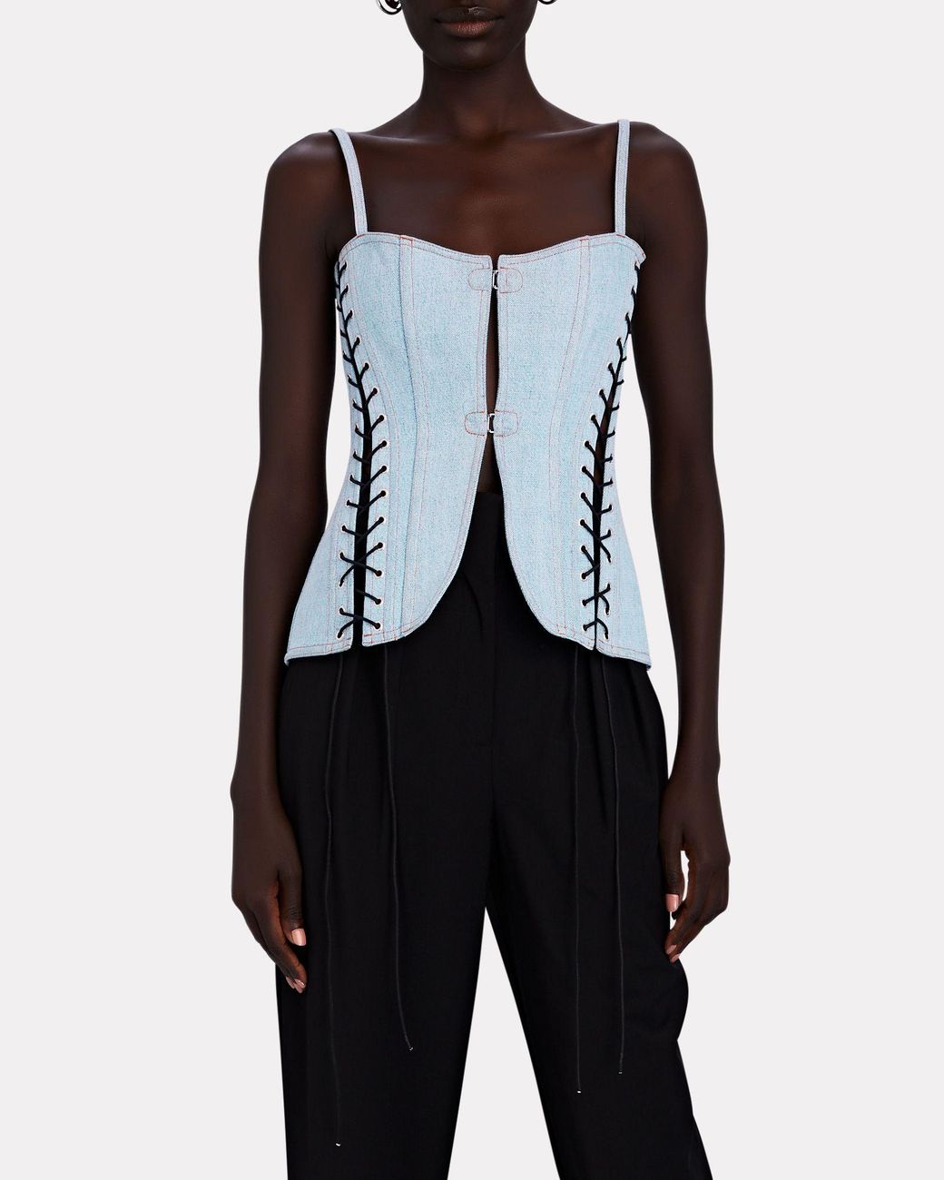 Faith Connexion Denim Laceup Corset Top in Blue Lyst