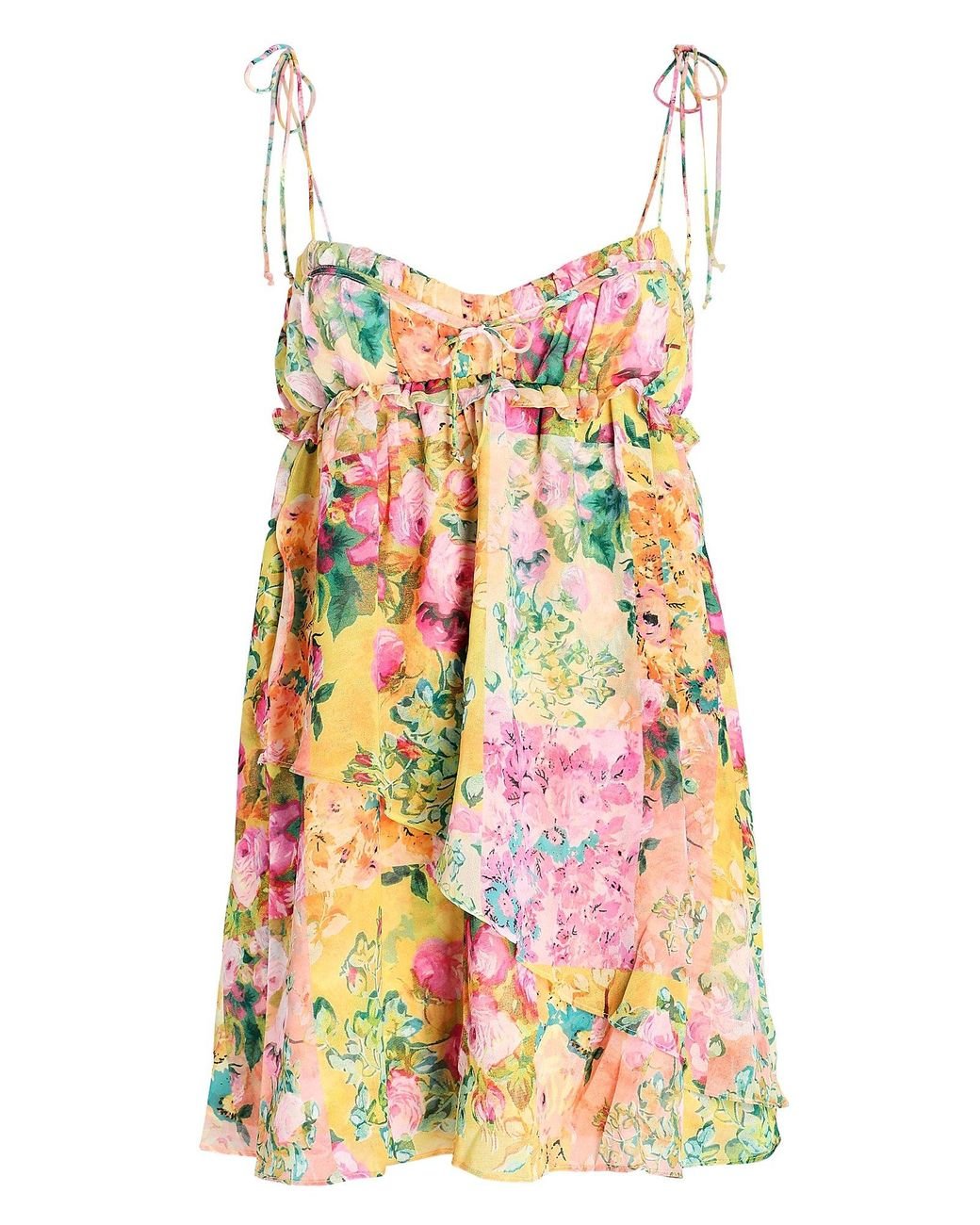 For Love & Lemons Madison Floral Mini Dress in Yellow | Lyst