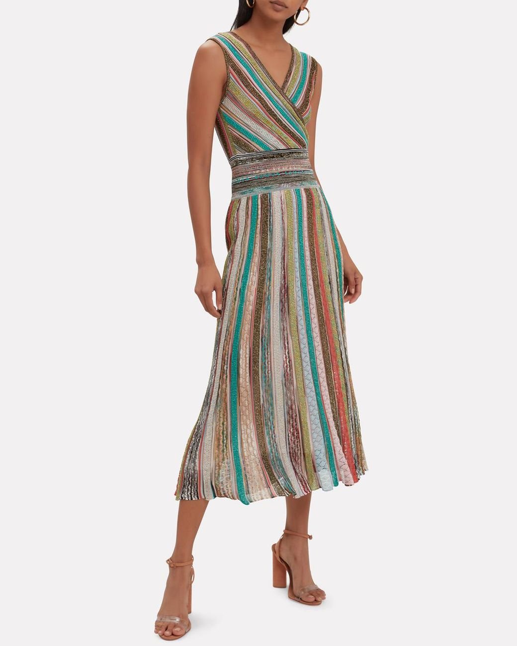 Missoni Sleeveless V neck Metallic Striped Midi Dress Lyst