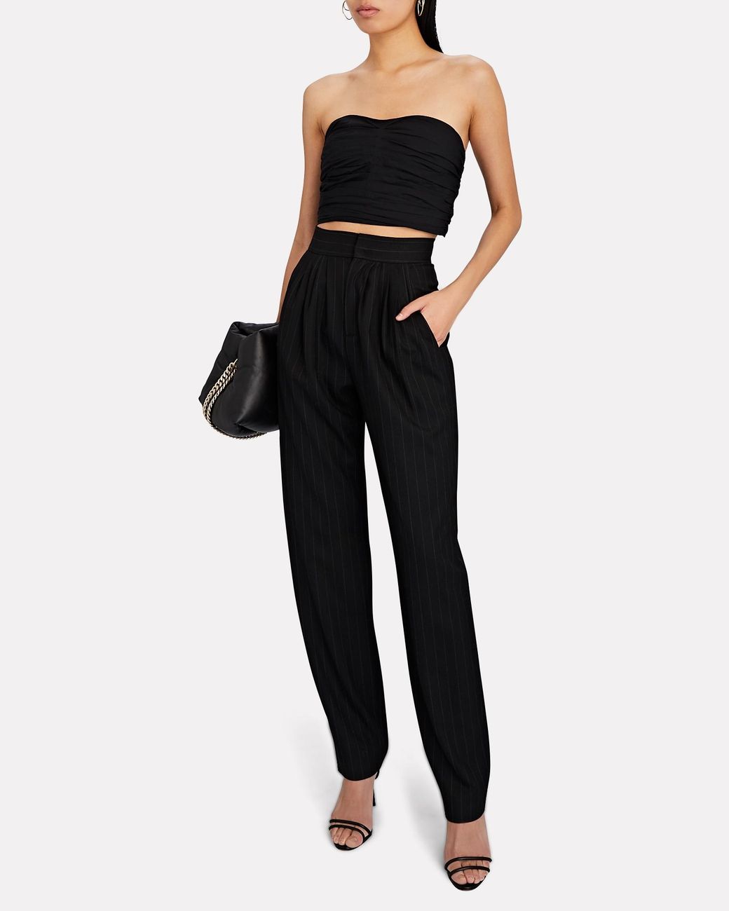 Bassike Strapless Cropped Gathered Cotton-poplin Top in Black Womens Clothing Tops Sleeveless and tank tops 