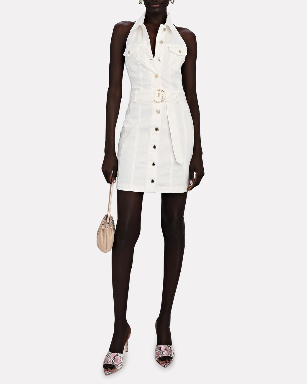 White Contrast Stitch Belted Denim Dress - Donia – Rebellious Fashion