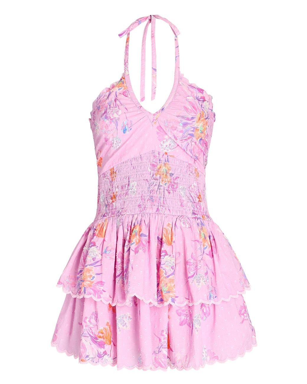 LoveShackFancy Aqua Halter Cotton Mini Dress in Pink Lyst