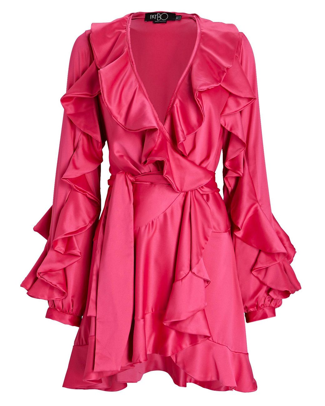 PATBO Ruffled Satin Mini Wrap Dress in Pink | Lyst