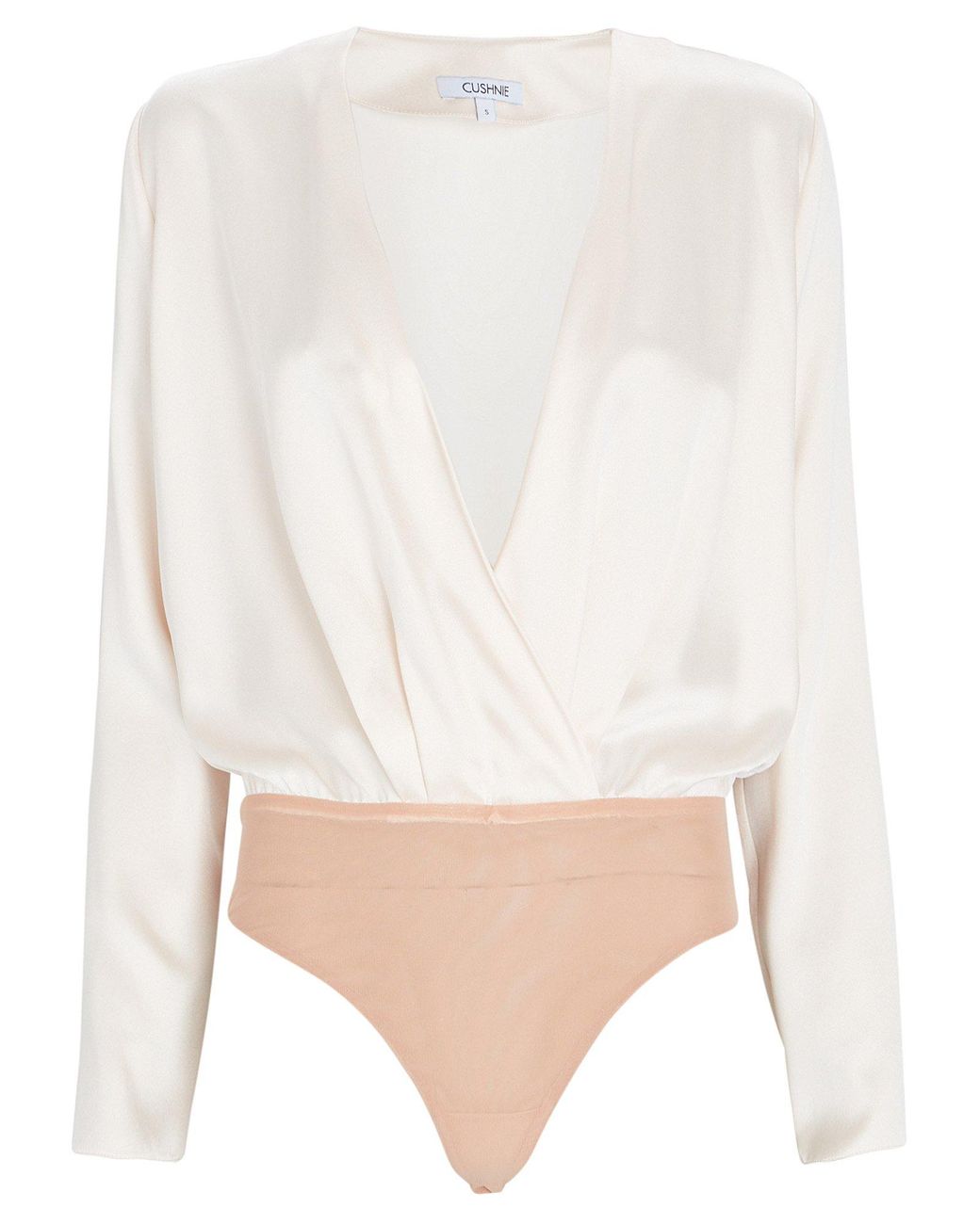 Cushnie Silk Wrap Blouse Bodysuit in Natural Lyst