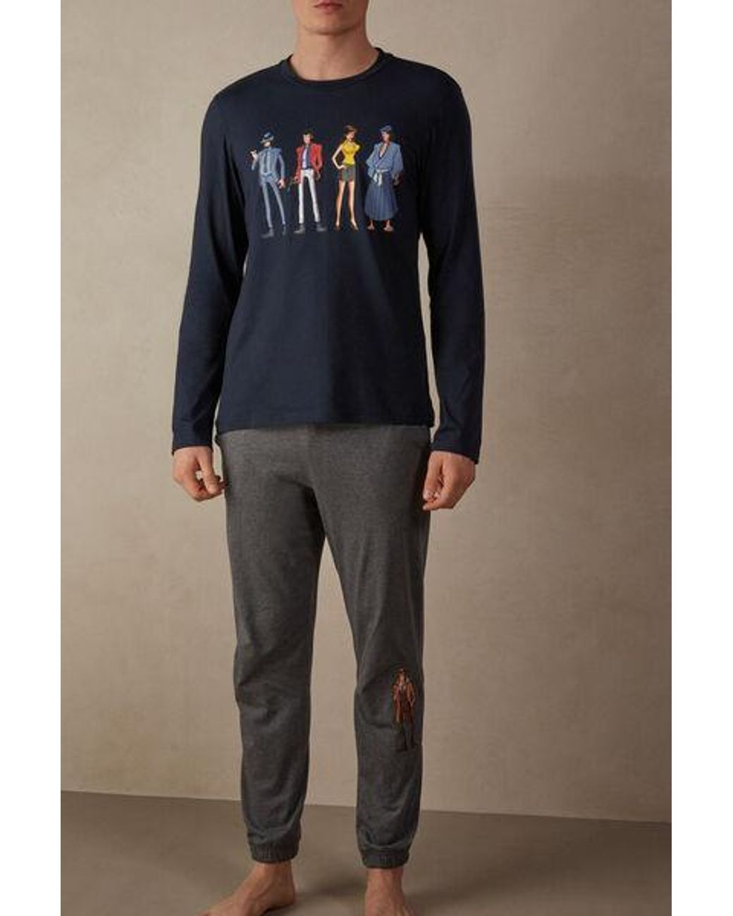Pigiama Lungo Lupin in Jersey di Cotone da Uomo di Intimissimi in Blu Lyst