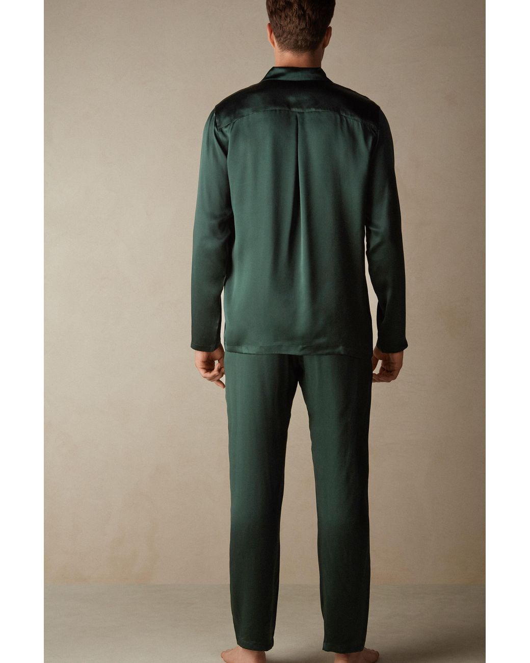 Intimissimi Long Silk Piped Pajamas in Green for Men | Lyst