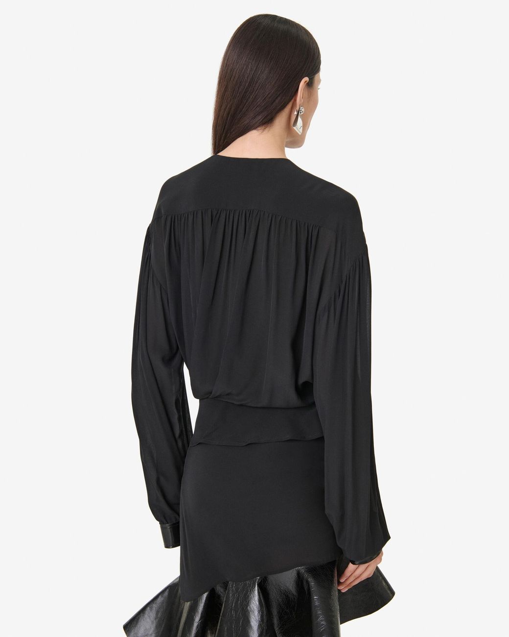 TOP DRAPÉ MANCHES LONGUES IRO en coloris Black