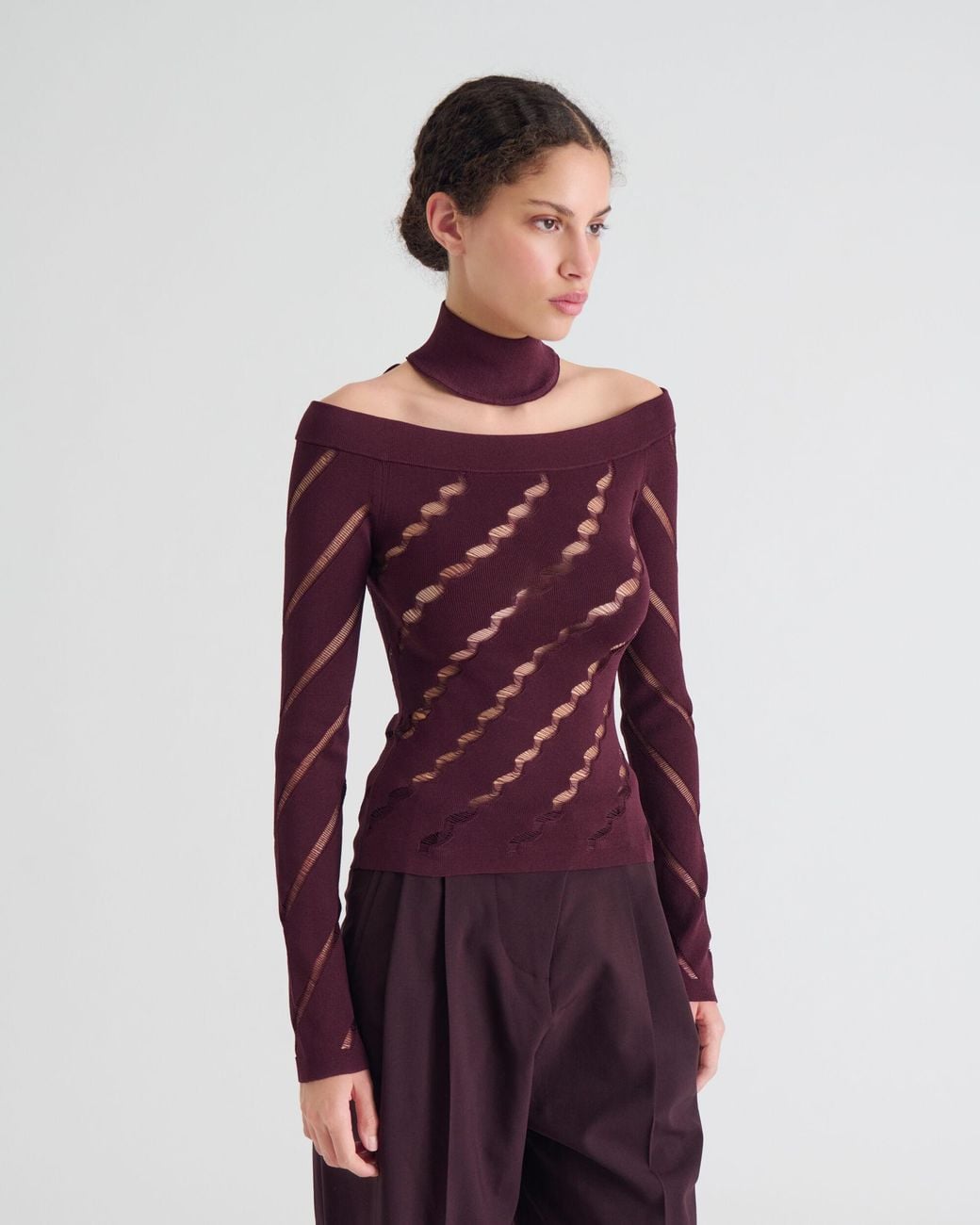 IRO Purple Openwork Sweater With Bared Shoulders