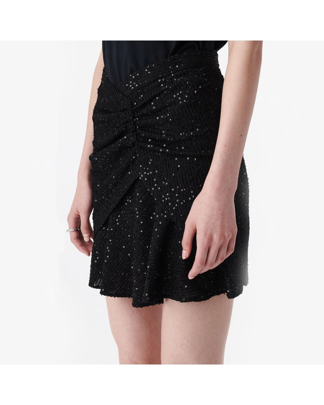 JUPE DRAPÉE À SEQUINS IRO en coloris Black