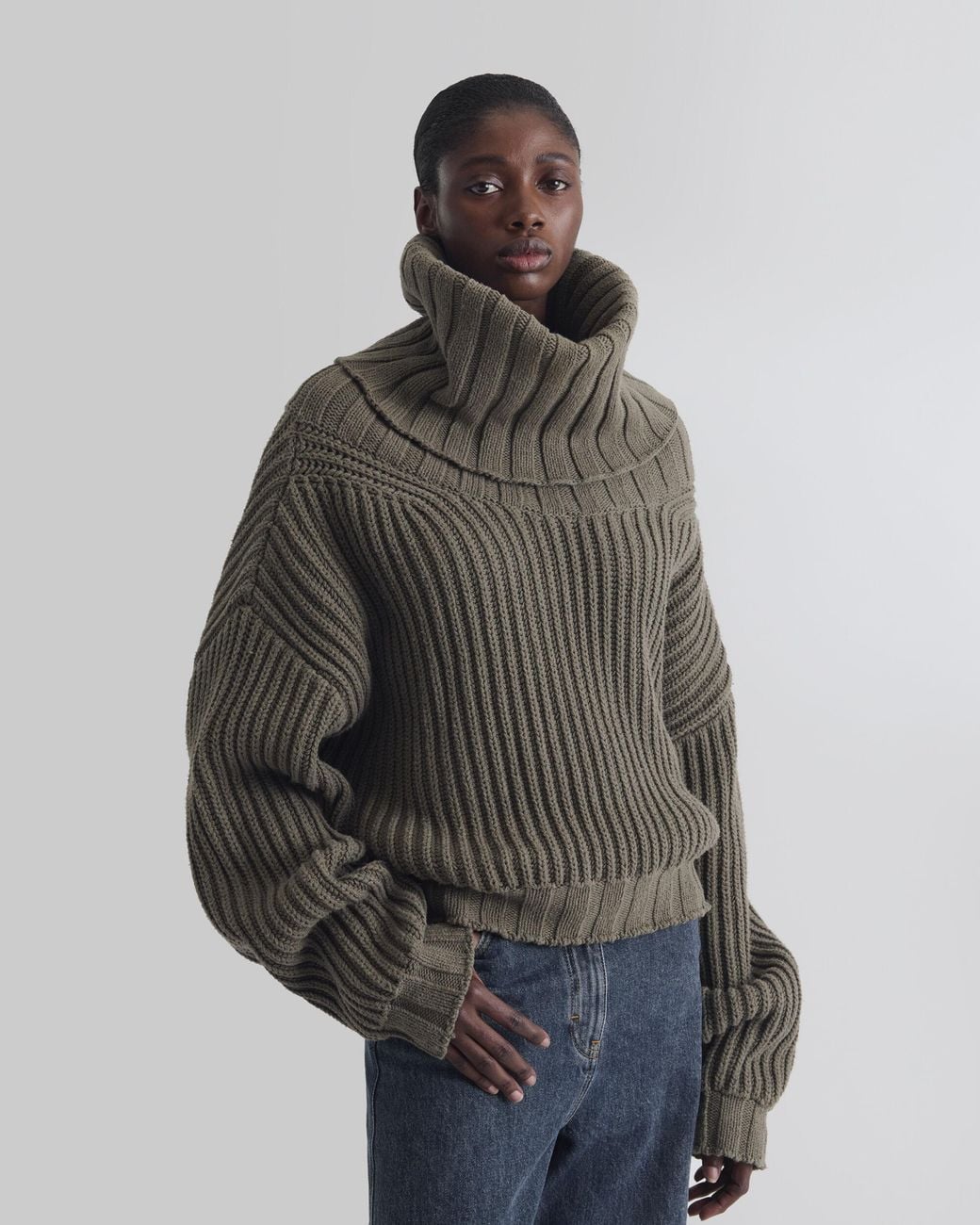 PULL COL MONTANT CÔTELÉ IRO en coloris Green