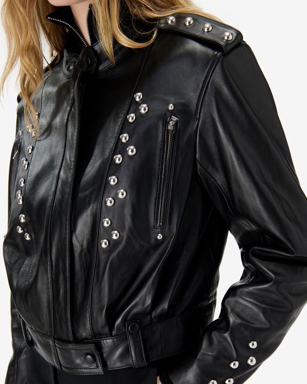 IRO Blue Studded Leather Jacket