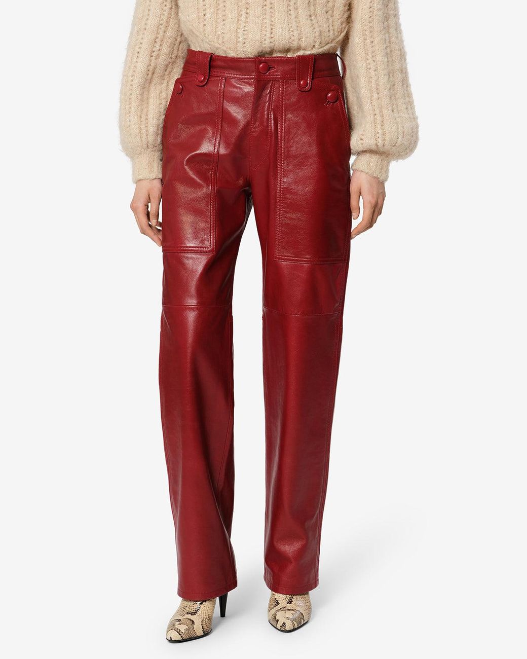 Isabel Marant Red Valka Leather Pants