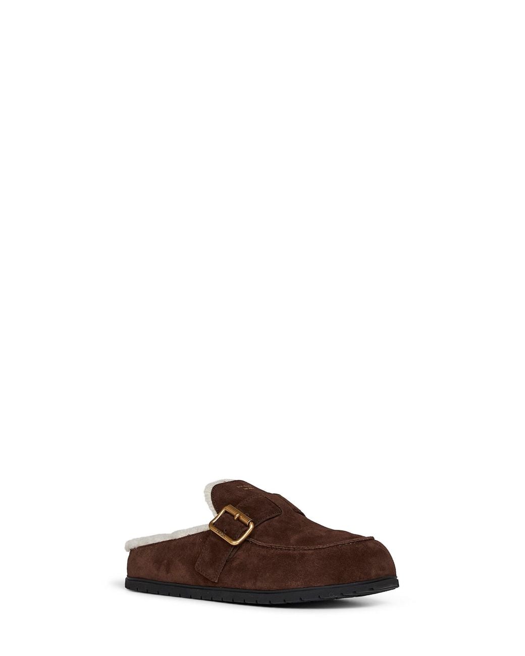 Prada Brown Mules Dark Suede & Shearling Calf Leather