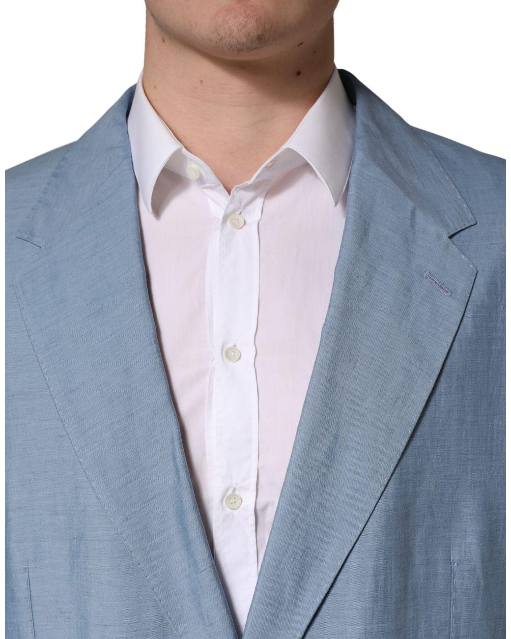 Dolce & Gabbana Blue Single Breasted Jacket Blazer Linen Nylon Clothing for men