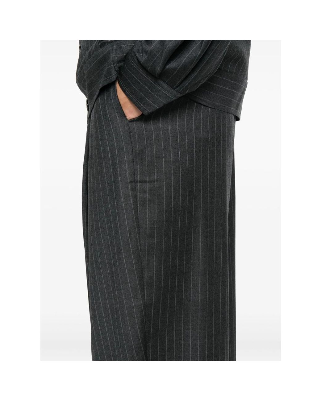 AYA MUSE Gray Pinstripe-Print Pleated Trousers